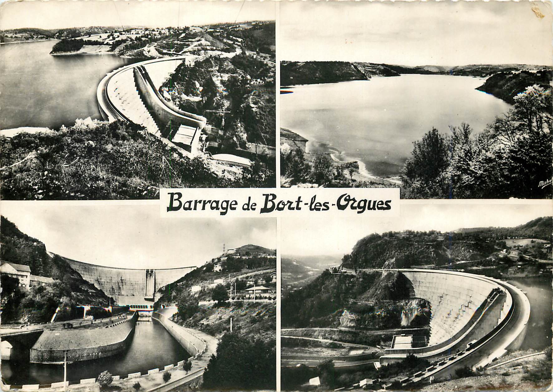 Barrage de Bort-les-Orgues — vue panoramique en quatre plans — éditeur Michel