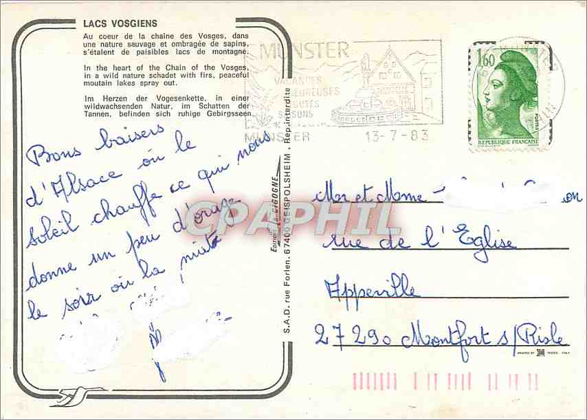 Lacs Vosgiens — six lacs en images — éditeur S.A.D. rue Forlen, 67400 Eppelheim — Verso