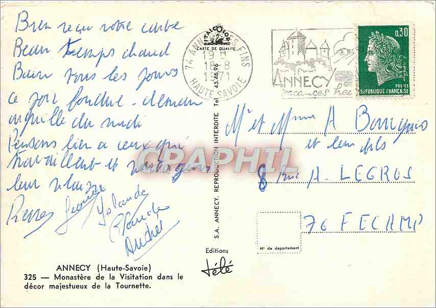 CPM Annecy Haute Savoie Monastere de la Visitation dans le decor  — Rückseite