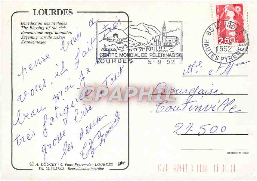 CPM Lourdes Benediction des Malades  — Verso