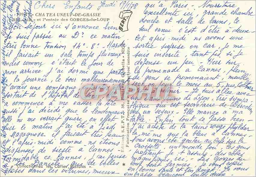 Chaîne de l'Épine — Vue du village et de l'entrée des Gorges-du-Loup — Éditeur : C.P.A.P.H.I.L. n° 35 — Verso