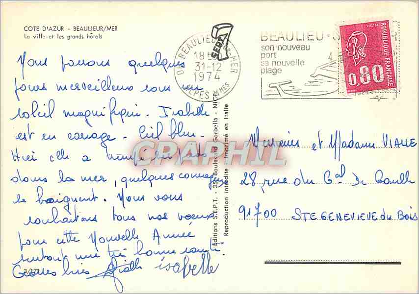 CPM Cote d'Azur Beaulieu Mer La ville et les grands Hotels  — Rückseite