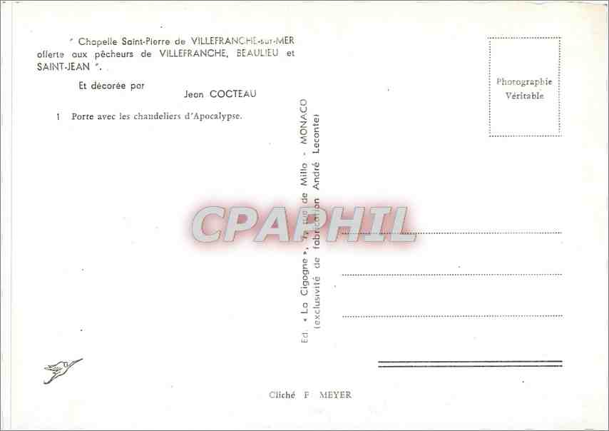 CPM Chapelle Saint Pierre de Villefranche sur Mer offerte aux pecheurs de Villefranche  — Rückseite
