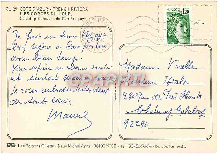 CPM Cote d'Azur French Riviera Les Gorges du Loup Cirquit pittoresque de l'arriere pays  — Verso