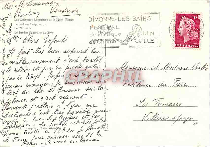 CPM Souvenir de Lyon Les Colonnes Romaines et le Mont Blanc Le Port au Crepuscule  — Rückseite