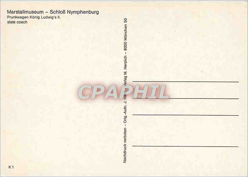 CPM Marstallmuseum Schloss Nymphenburg  — Rückseite