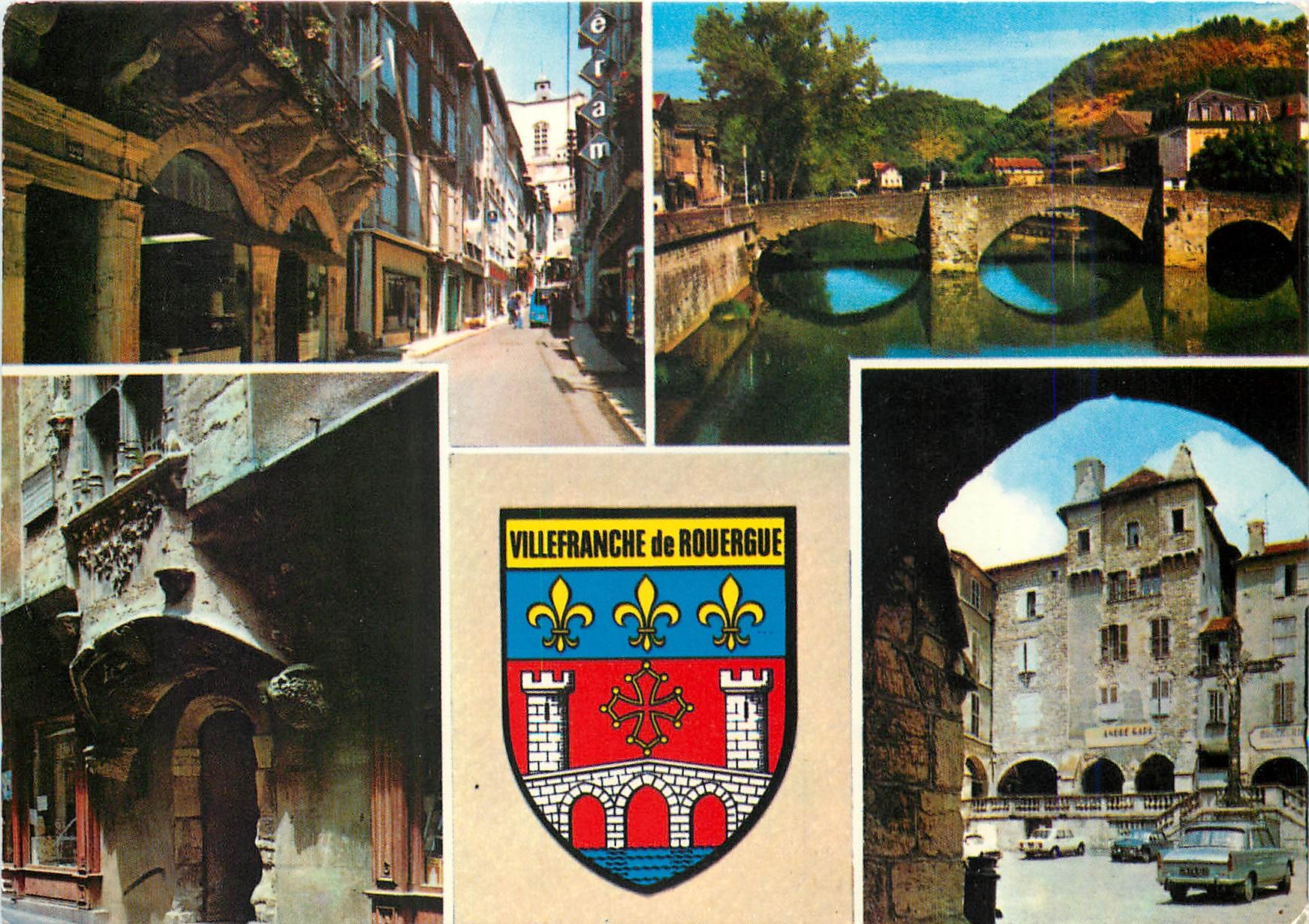Villefranche-de-Rouergue — vue de la ville avec son blason — éditeur A. Fafaux