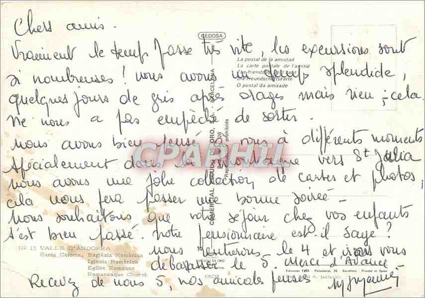 CPM Valls d'Andorra Santa Colomba Eglise Romanne  — Rückseite