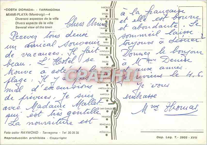 CPM Costa Dorada Tarragona Miami Playa Divers aspects de la ville  — Rückseite