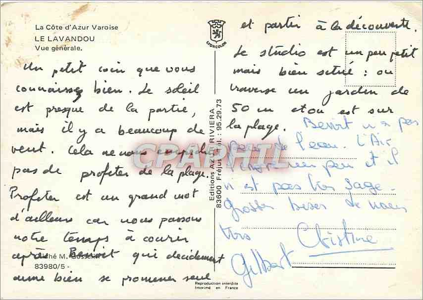 CPM La Cote d'Azur Varoise Le Lavandou Vue generale  — Rückseite