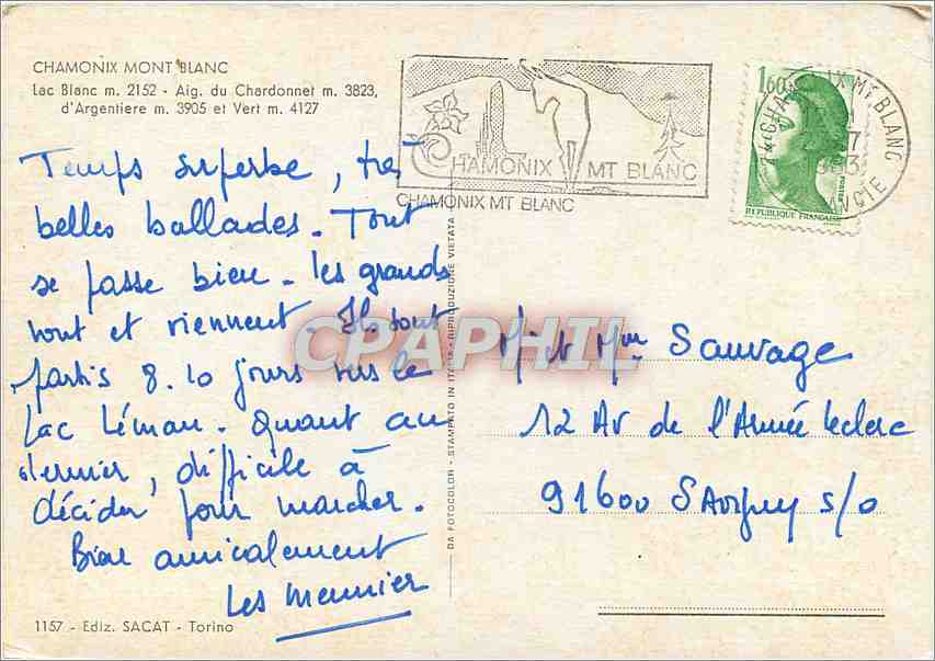 CPM Chamonix Mont Blanc Lac Blanc  — Verso