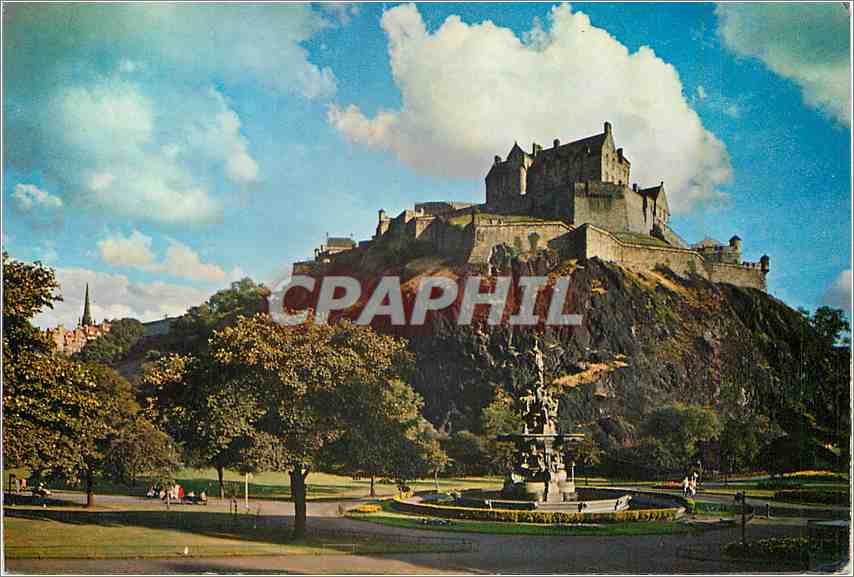 CPM Edinburgh Castle Scotland The view over Princes Street Gardens to the Castle on its rock 