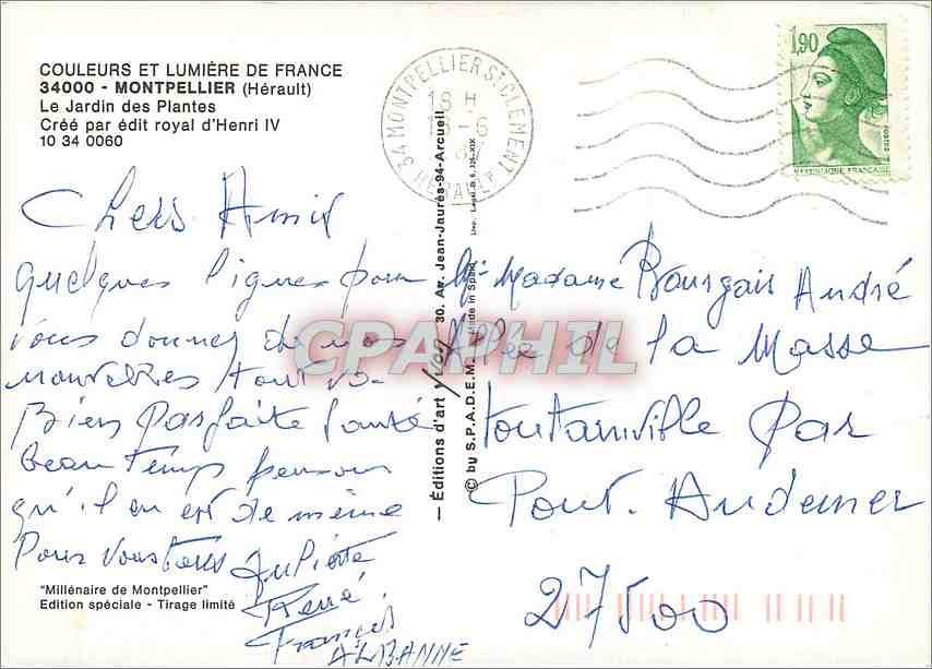 CPM Montpellier Herault Le Jardin des Plantes Cree par edit royal d'Henri IV  — Verso