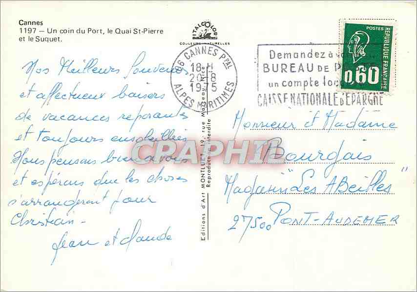 CPM Cannes Un coin du Port le Quai St Pierre et le Suquet  — Rückseite