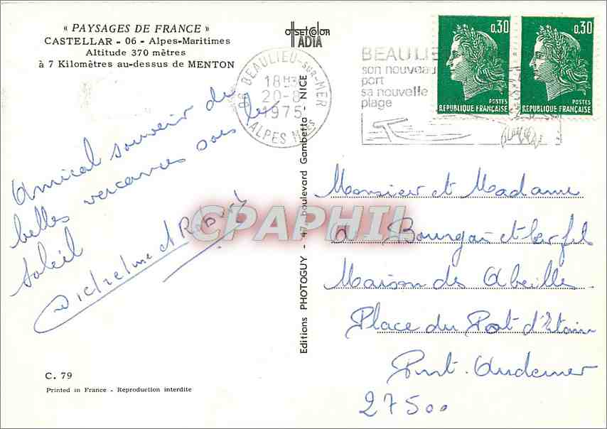 CPM Castellar Alpes Maritimes  — Rückseite
