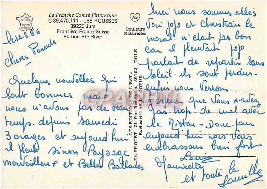 Les Rousses Station Été-Hiver — Éditeur AS de Coeur, n°39102 — Verso