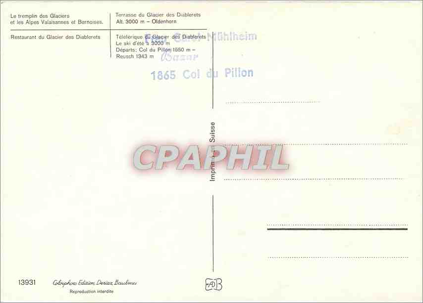 CPM Le tremplin des Glaciers et les Alpes Valaisannes et Bernoises Avion Aviation — Verso