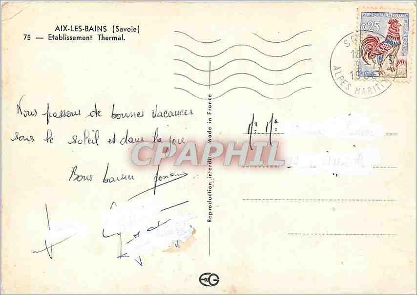 CPM Aix les Bains Savoie Etablissement Thermal  — Verso