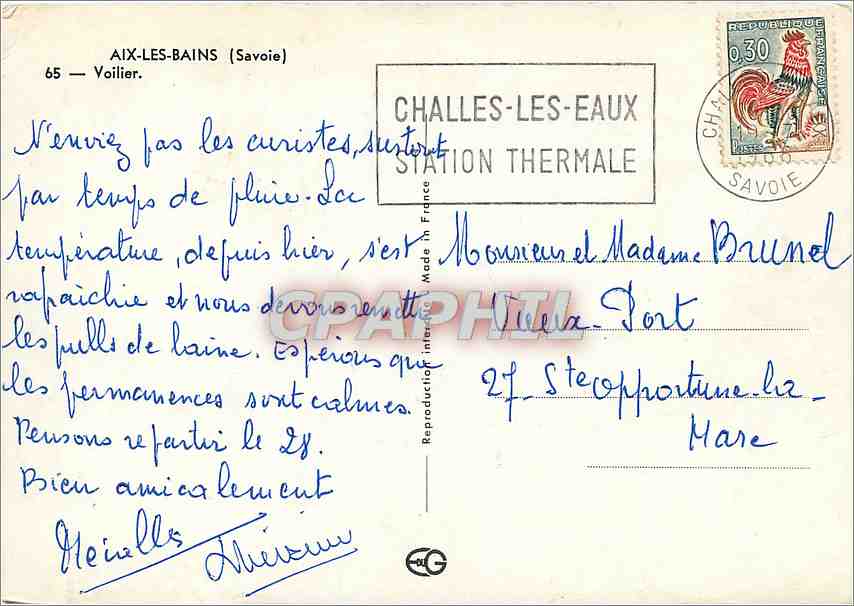 CPM Aix les Bains Savoie Voilier  — Rückseite