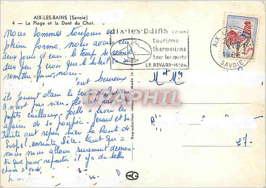 CPM Aix les Bains Savoie La Plage et le Dent du Chat  — Verso