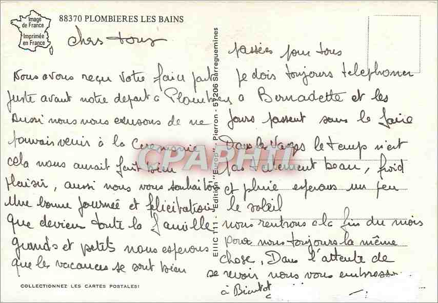 CPM Plombieres les Bains  — Rückseite