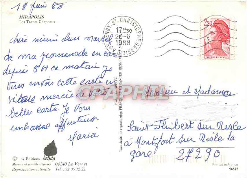 CPM Mirapolis Les Tacots Chapeaux Train — Rückseite