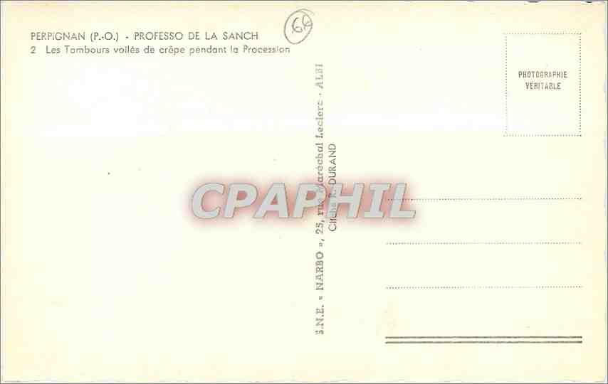 CPM Perpignan PO Professo de la Sanch Les Tambours volles de crepe pendant la Procession  — Rückseite