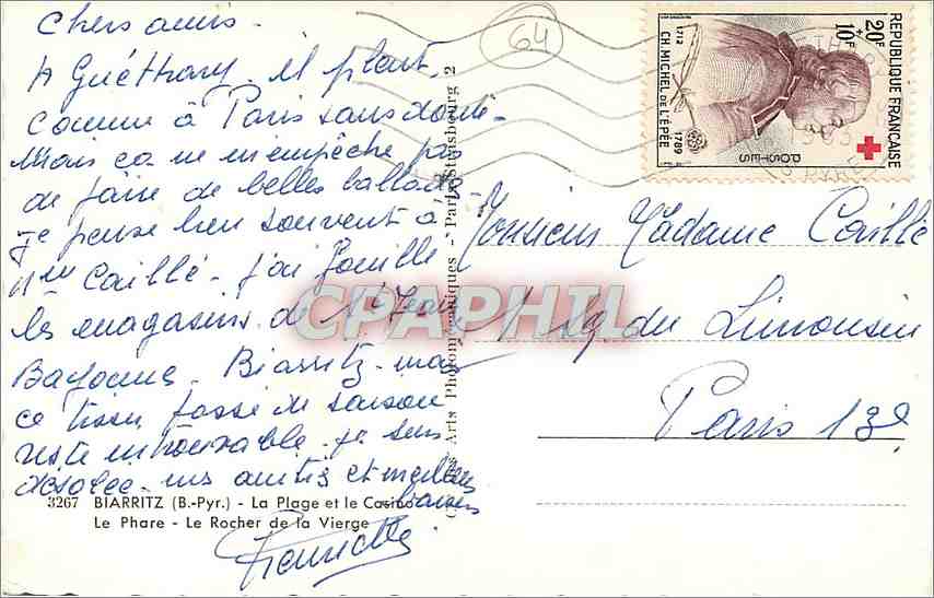 CPM Biarritz B Pyr La Plage et le Casino Le Phare Le Rocher de la Vierge  — Verso