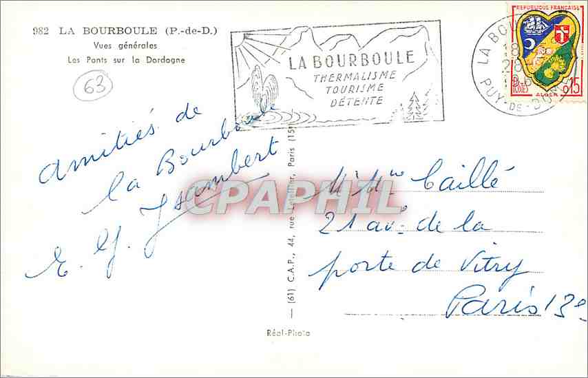 CPM La Bourboule P de D Vues generale Les Ponts sur la Dordogne  — Rückseite