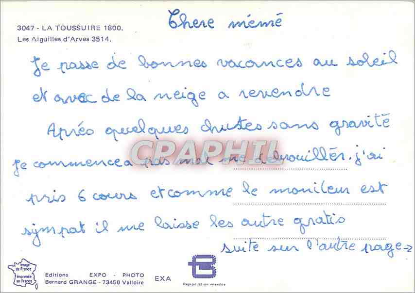 CPM La Toussuire Les Aiguilles d'Arves  — Rückseite