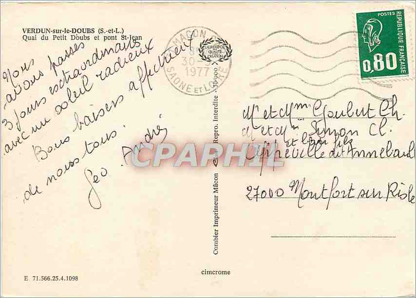 Verdun-sur-le-Doubs — Quai du Petit Doubs et pont Saint-Jean — Cimy — Rückseite