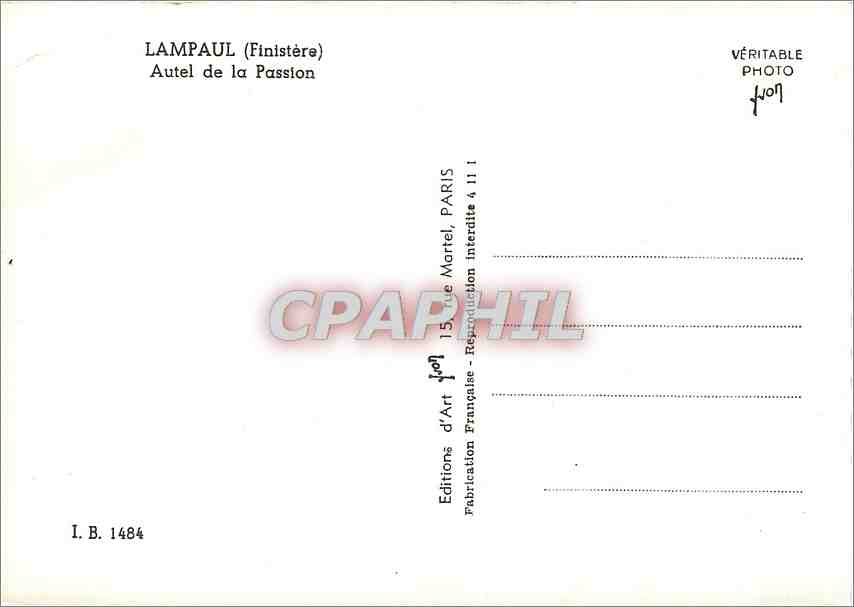 CPM Lampaul Finistere Autel de la Passion  — Rückseite
