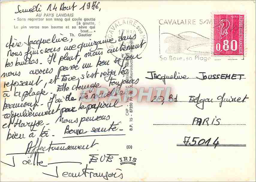CPM Au Pays Landais Sans regretter son sang qui coule goutte  — Rückseite