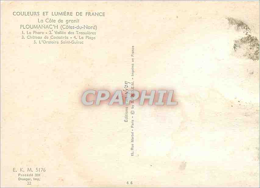 CPM La Cote de granit Ploumanach Cotes du Nord Le Phare  — Verso