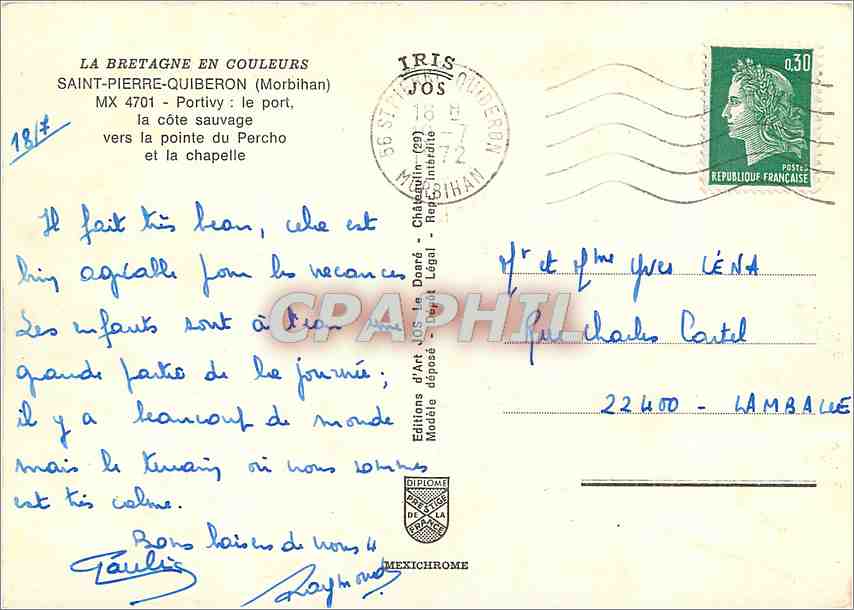 CPM Saint Pierre Quiberon Morbihan Portivy Le port la cote sauvage  — Rückseite
