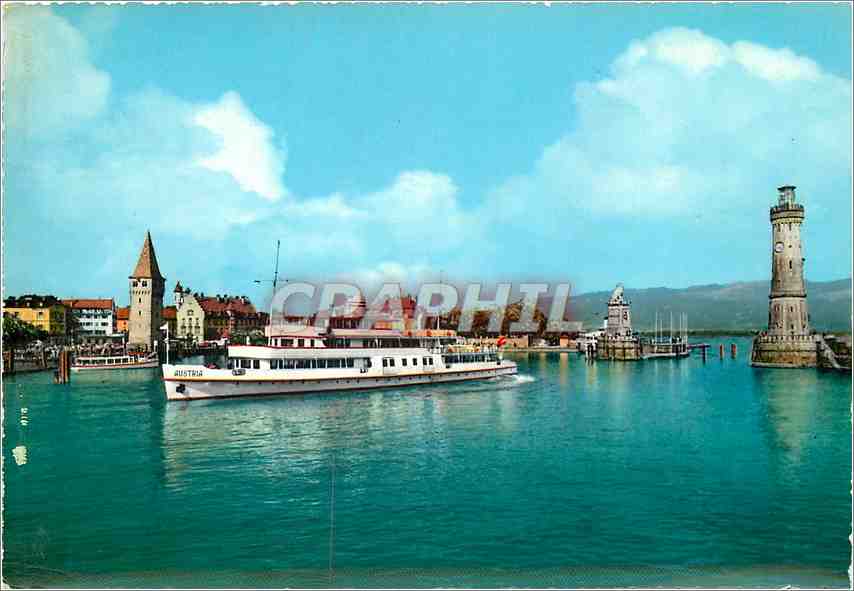 CPM Lindau im Bodensee Hafenenfahrt u Alter Leuchiturm Bateau Phare