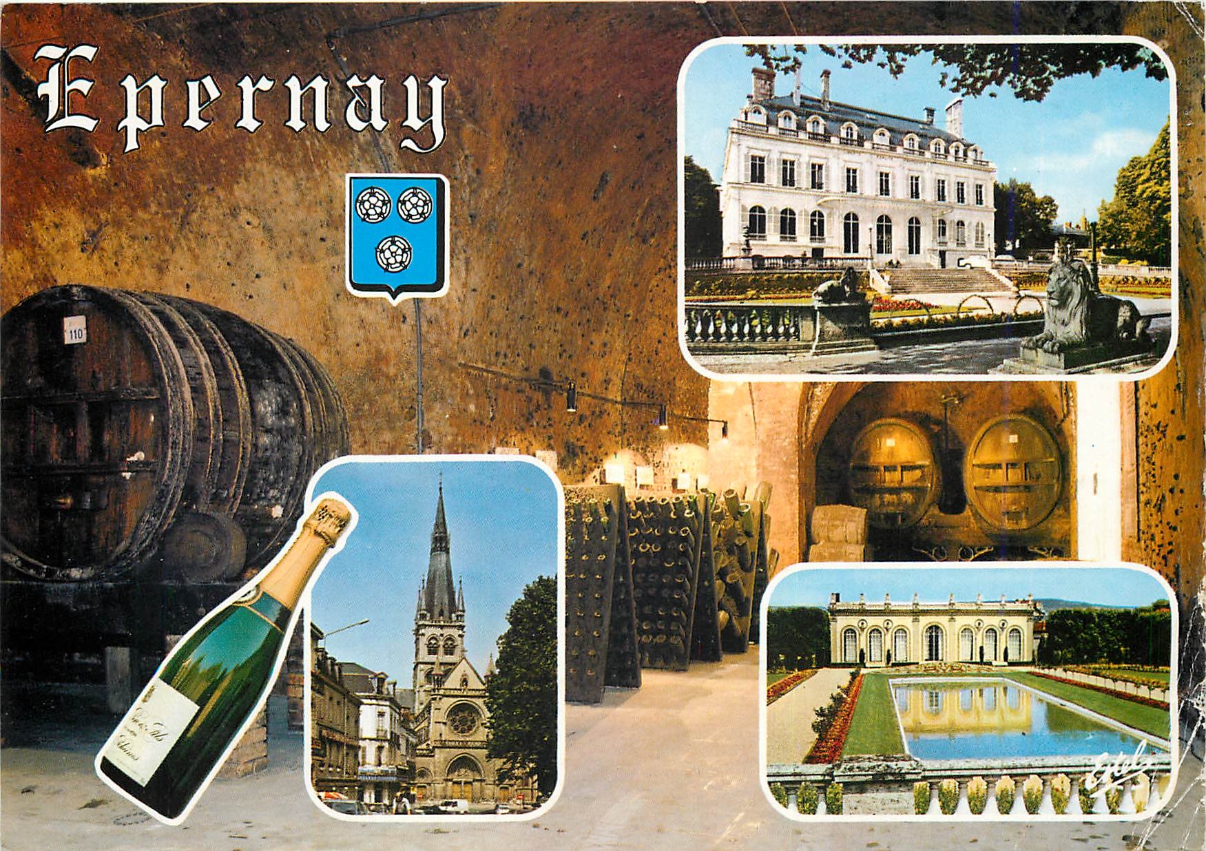 CPM Epernay Marne L'hotel de ville L'eglise Notre Dame Les jardins 