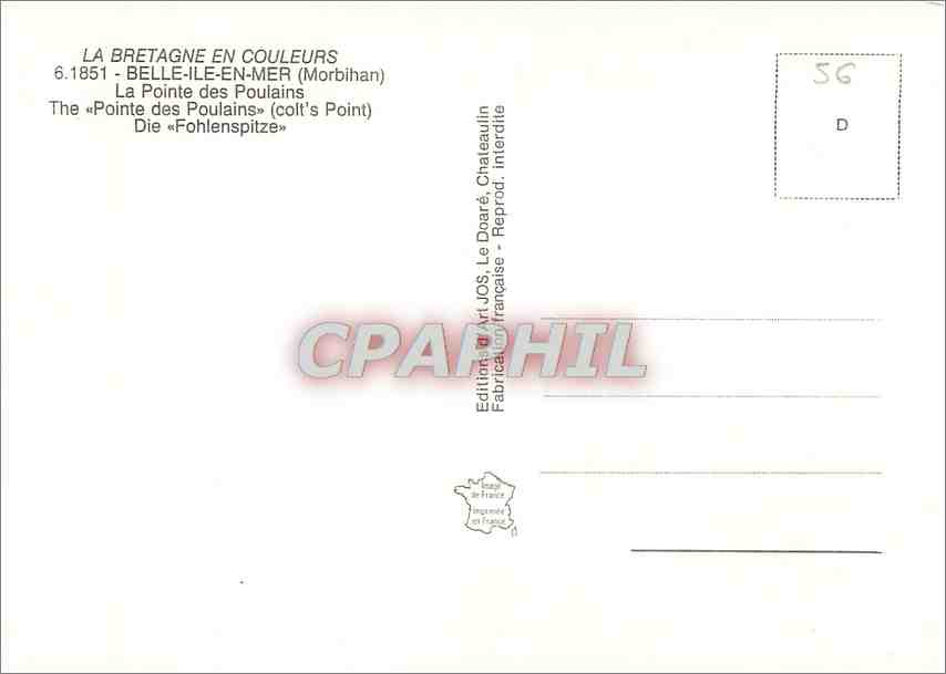 Belle-Île-en-Mer — La Pointe des Poulains — Édition Art JOS, Le Doaré, France — Rückseite