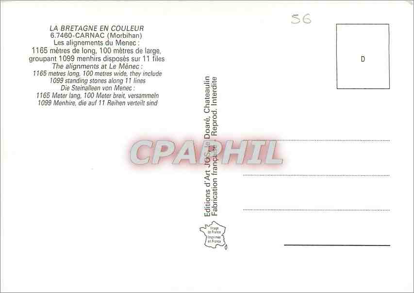 CPM Carnac Morbihan Les alignements du Menec  — Back