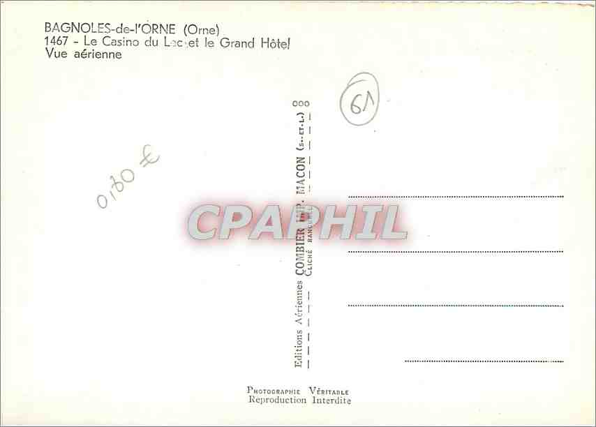 Bagnolles-de-l'Orne — Le Casino du Lac et le Grand Hôtel — Éditions Aériennes HACON — Verso