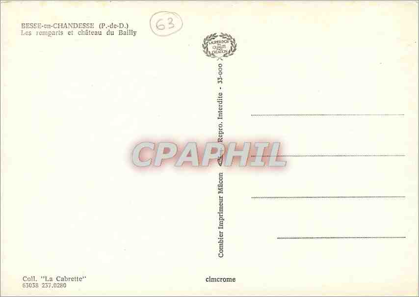 CPM Besse en Chandesse P de D Les remparts et chateau du Bailly  — Verso