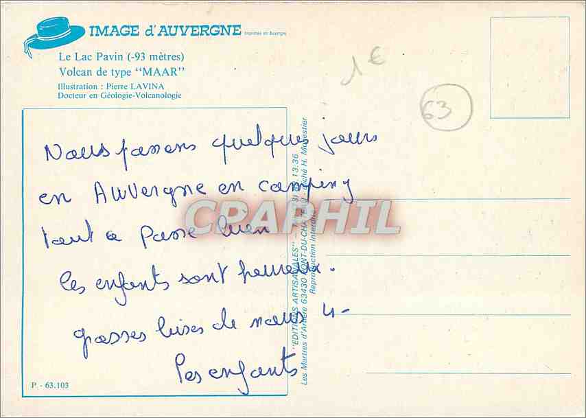 CPA Le Lac Pavin Volcan de type Maar  — Rückseite