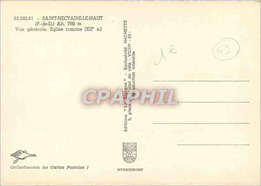 CPA Saint Nectaire le Haut P de D Vue generale Eglise romane  — Rückseite