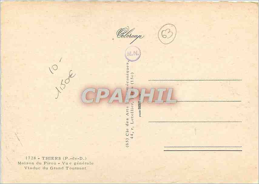CPA Thiers P de D Maison du Pirou Vue generale Viaduc du Grand Tournant  — Rückseite