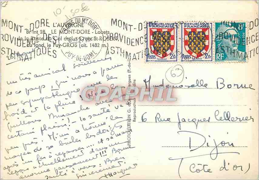 CPA Le Mont Dore Lacets de la Route  — Verso