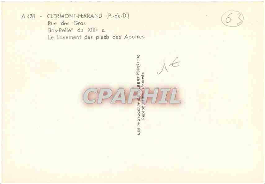 CPA Clermont Ferrand P de D Rue des Gras Bas Relief  — Verso