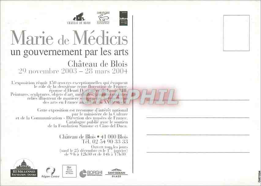 CPA Marie de Medicis en gouvernement par les arts Chateau de Blois  — Verso