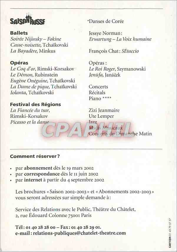 CPA Saison Busse Chatelet Russie Russia Paris — Rückseite