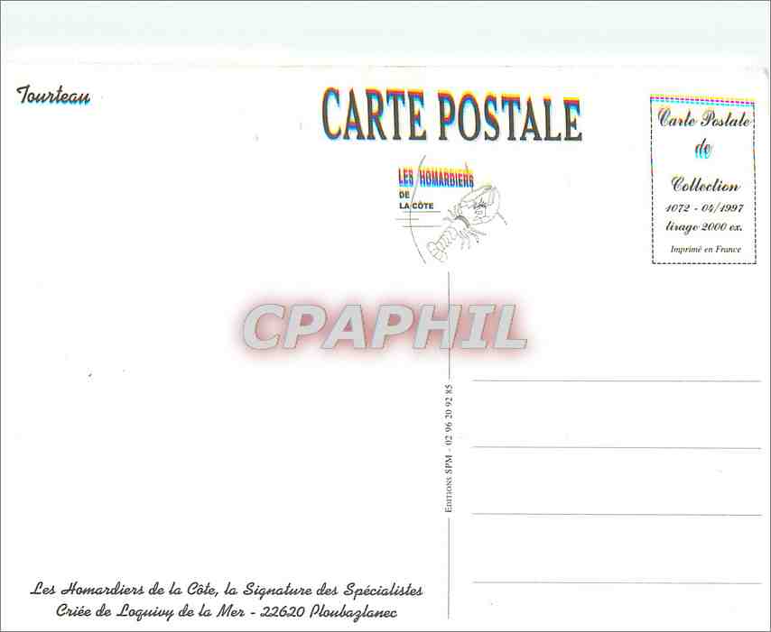 CPA Les Homardiers de la cote la Signature de Specialistes Criee de Loquivy de la Mer  Homard — Verso