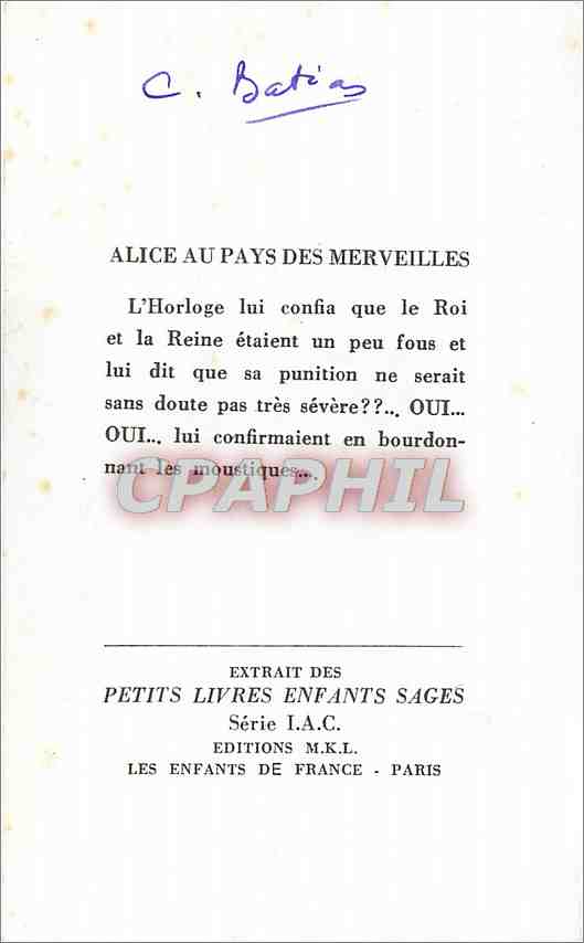 Image Alice au Pays de Merveilles  — Rückseite